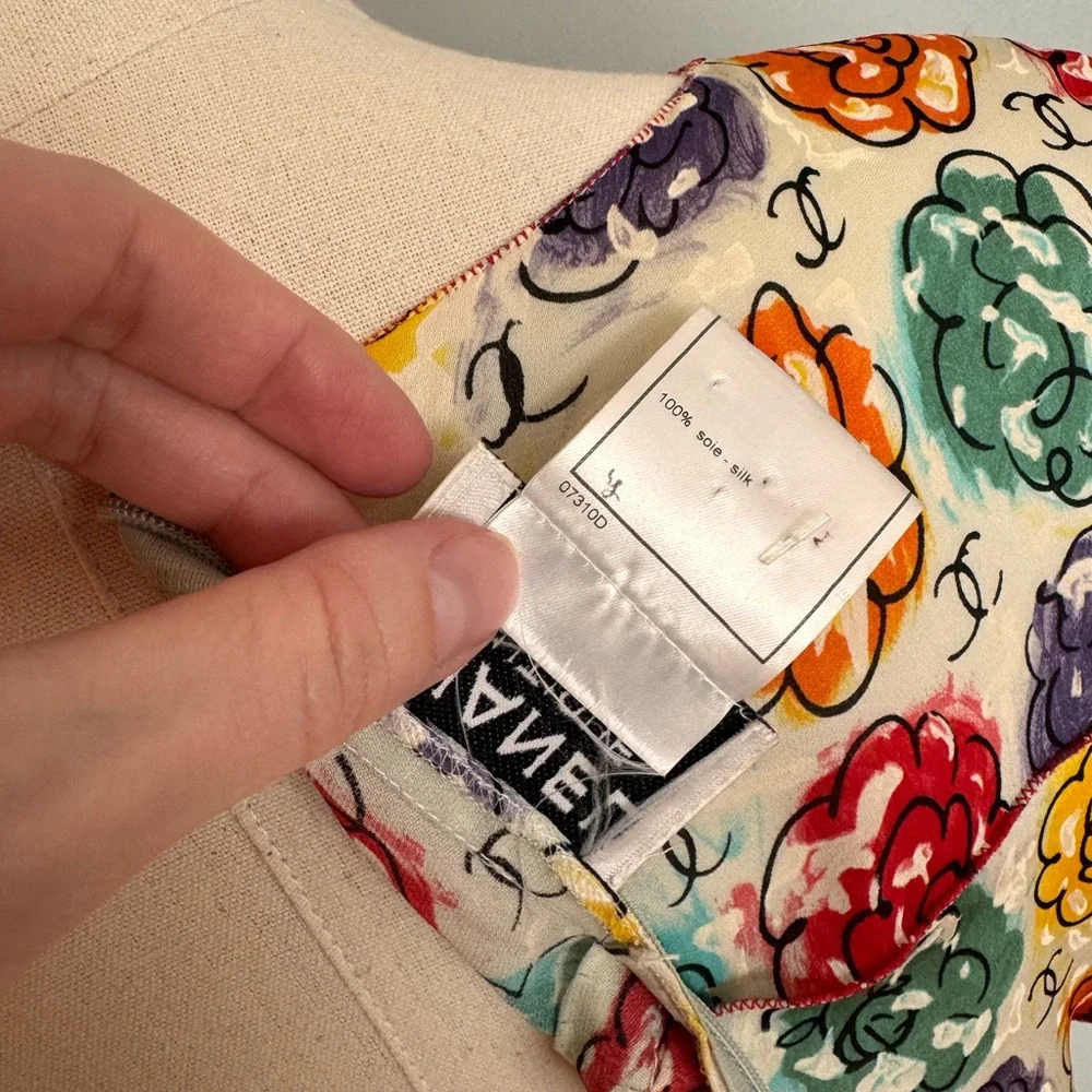 Chanel 1998 Silk Logo Camellia Dress